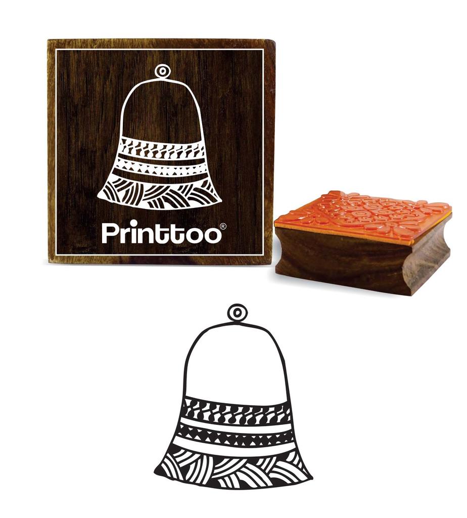 Printtoo Scrap-booking Christmas Bell Ornament Design Brown Wooden Rubber Stamp-2 X 2