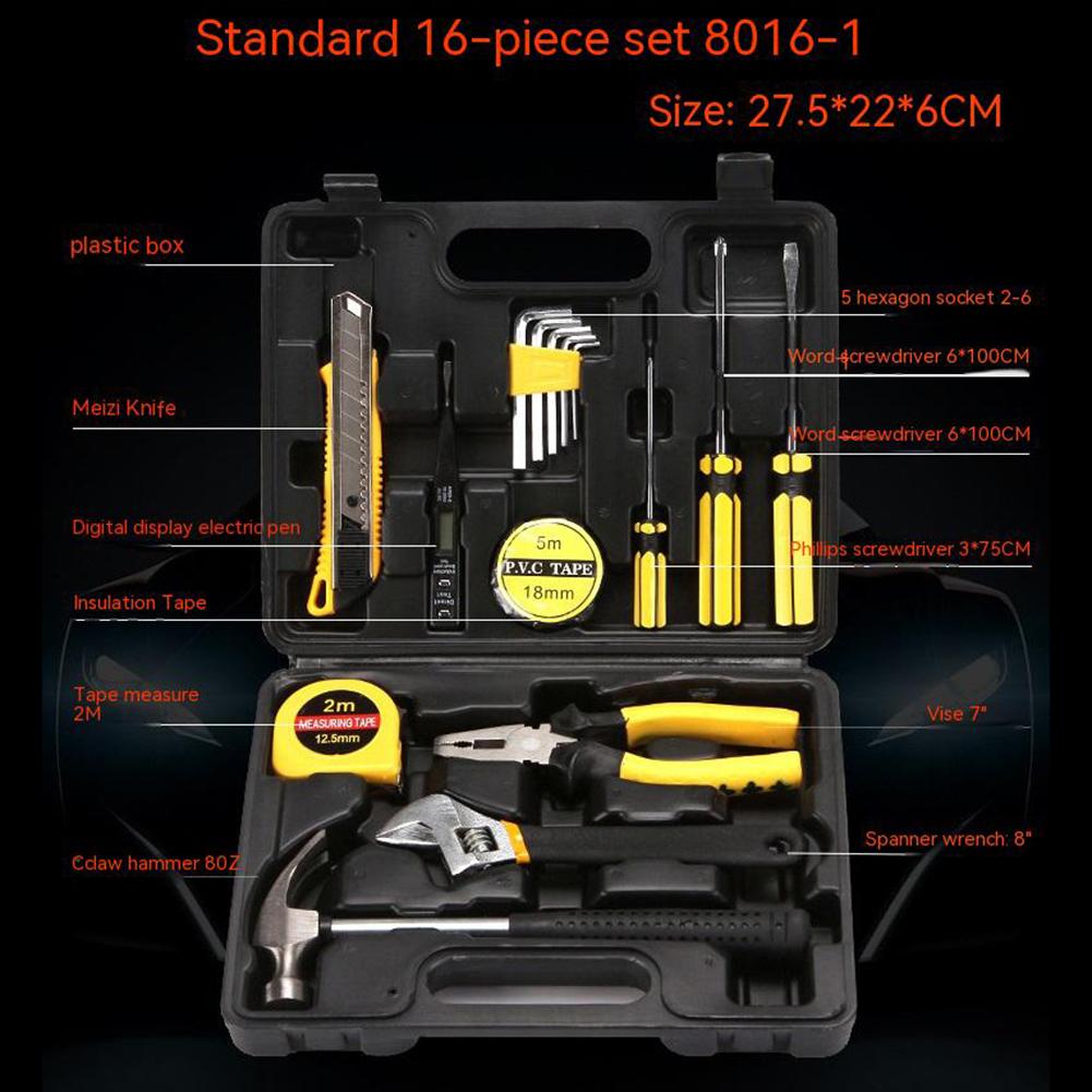 16-Piece Tool Set Household Basic Hand Tools Kit Toolbox With Storage Case Ideal For Home Repairing Maintenance
