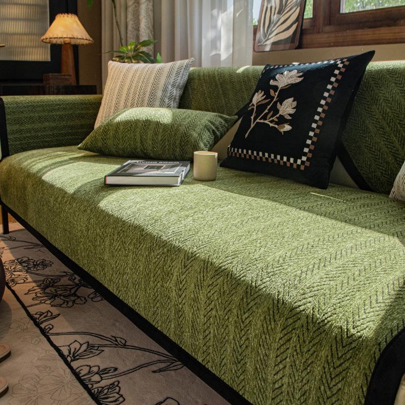 Sofa Cushion Universal In All Seasons, Non-Slip Fish Bone Pattern French Medieval Style Simple Straight Row Seat Cushion Cover Cloth, Sofa Cover Towel