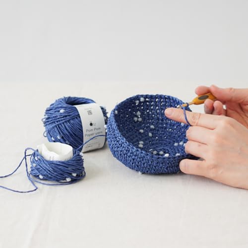 Knitworm Pom Pom Paper Yarn, Medium Weight, 5 Balls, 30g (Approx. 51m) (102. Ecru Beige x Blue)