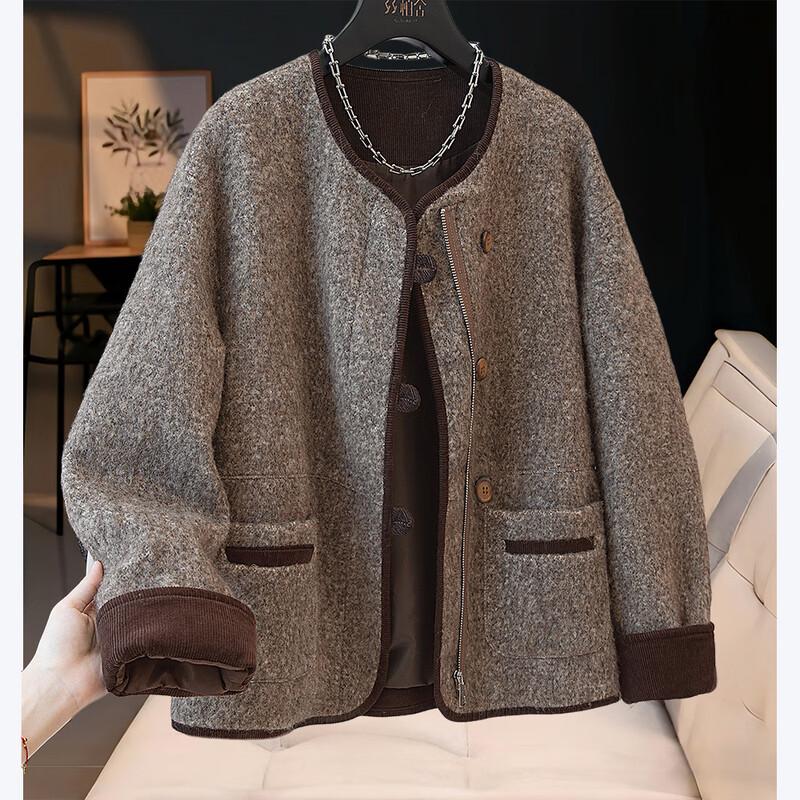 

Женское шерстяное пальто свободного кроя в стиле колор-блок для зимы XL