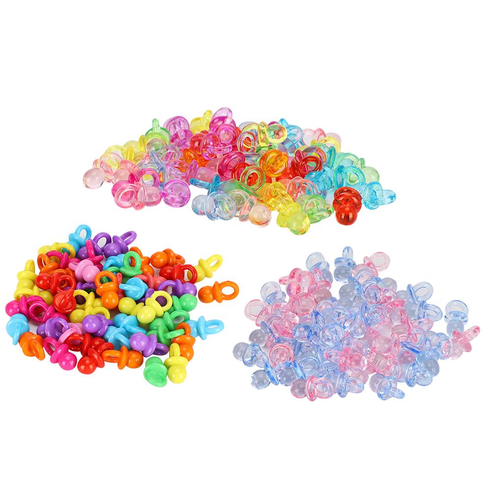100Pcs Acryl Schnuller Geburtstag Party Dekoration Baby Taufe Beruhigende Mini Farbe Spielzeug