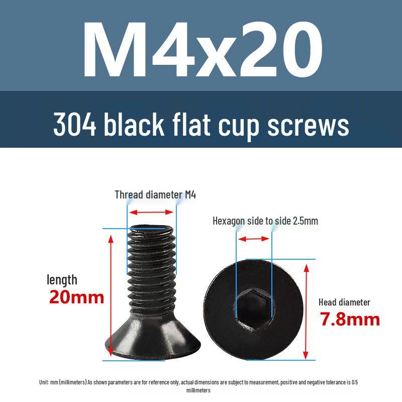 Yigu Black 304 Stainless Steel Extended Flat Head Hex Socket Screws (M2, M3, M4)