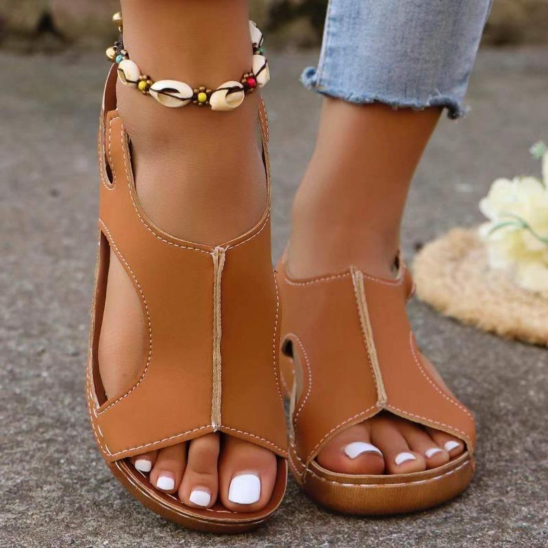 Sandals for Women with Elastic Band Stitching, Hollowed Out Thick Sole and Oversized Open Toe Casual Sandals for Women