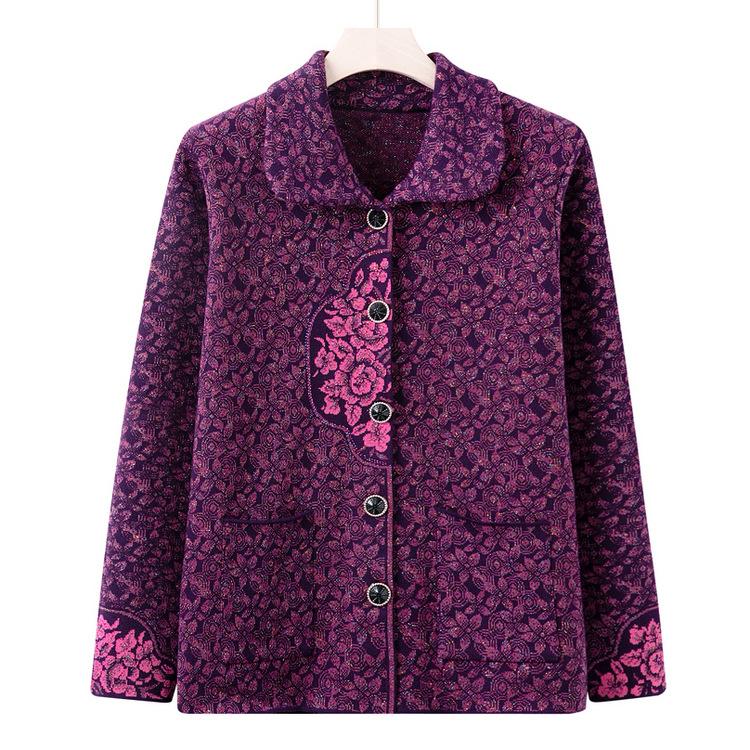 Old and Middle-aged Women's Spring and Autumn Women's Coat Mother Installed New National Style Retro Coat Grandma Autumn Sweater Cardigan