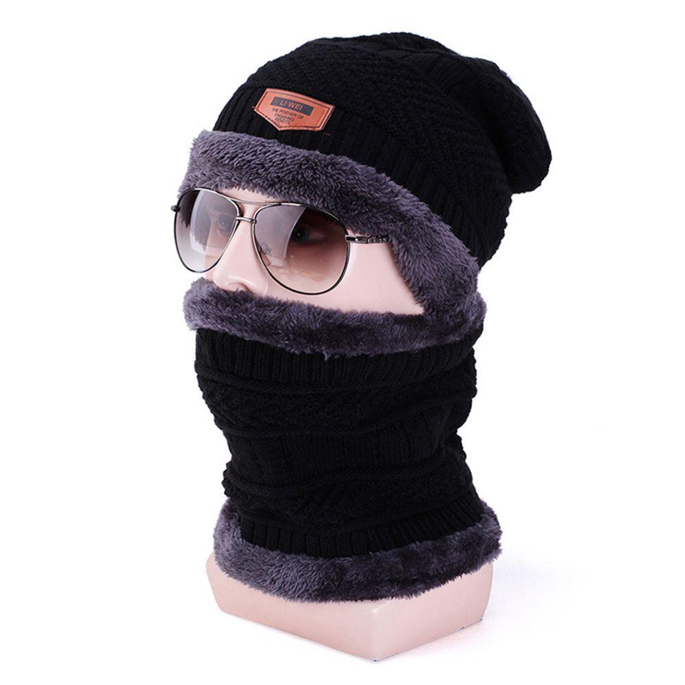 

Thicking Plush Bib Neck Warm Wool Kintted Winter Plush Hats Bib Cap Hat Collar Sets Hat Bib Sets чорний