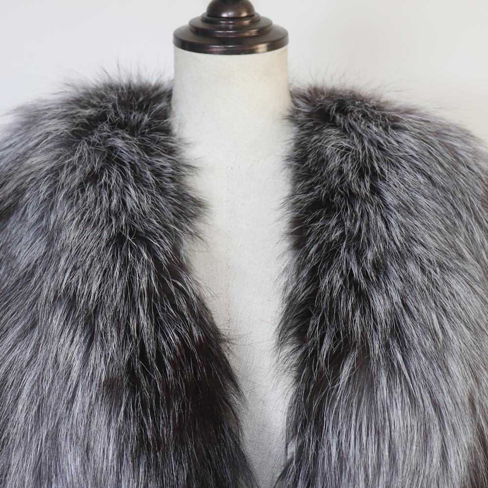 Women Winter Real Mink Fur Caot With Fox Fur Collar Natural Warm Mink Fur Jacket Lady Fashion 100% Real Mink Fur Overcoat