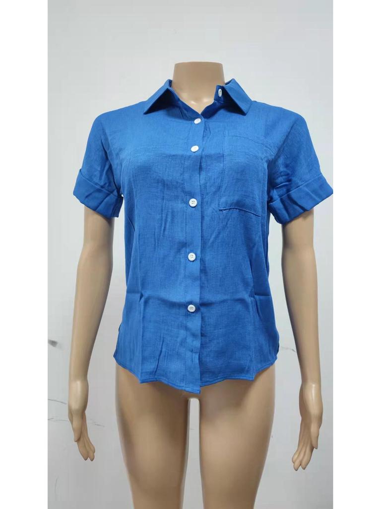 2025 Spring/Summer Women's Chiffon Pocket Button Short Sleeve Shirt - European and American Style Hot Item