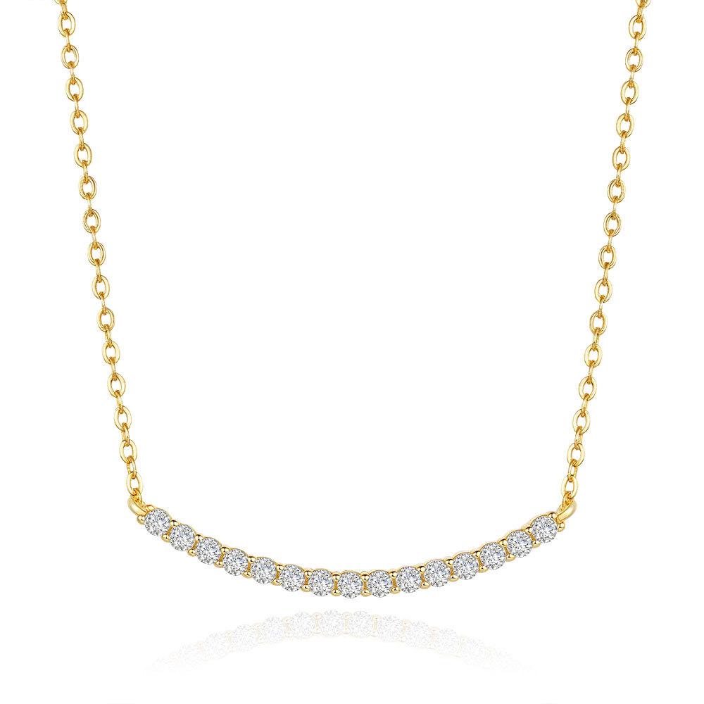 925 Sterling Silver Curved Bar Moissanite Pendant Necklace for Women – Dainty Tennis Style Jewelry