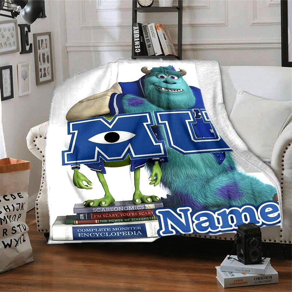 Custom Name Monsters Inc. Friendship Flannel Blanket for Super Soft Cute Comfort Blanket for Travel Bedding Couch Sofa Blanket