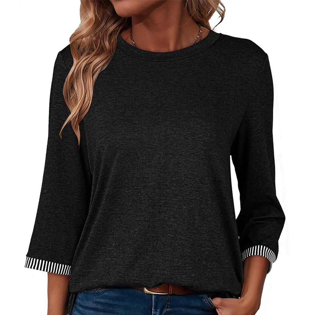 Women's T-shirt Solid Color Round Neck 3/4 Sleeve Top