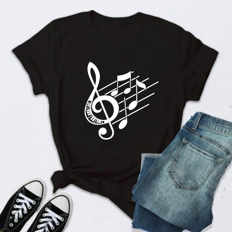 2025 New Women T Shirt Music Note Printed Tshirt Female Summer Casual Short Sleeve O-neck T-shirt Tops Tops for Women