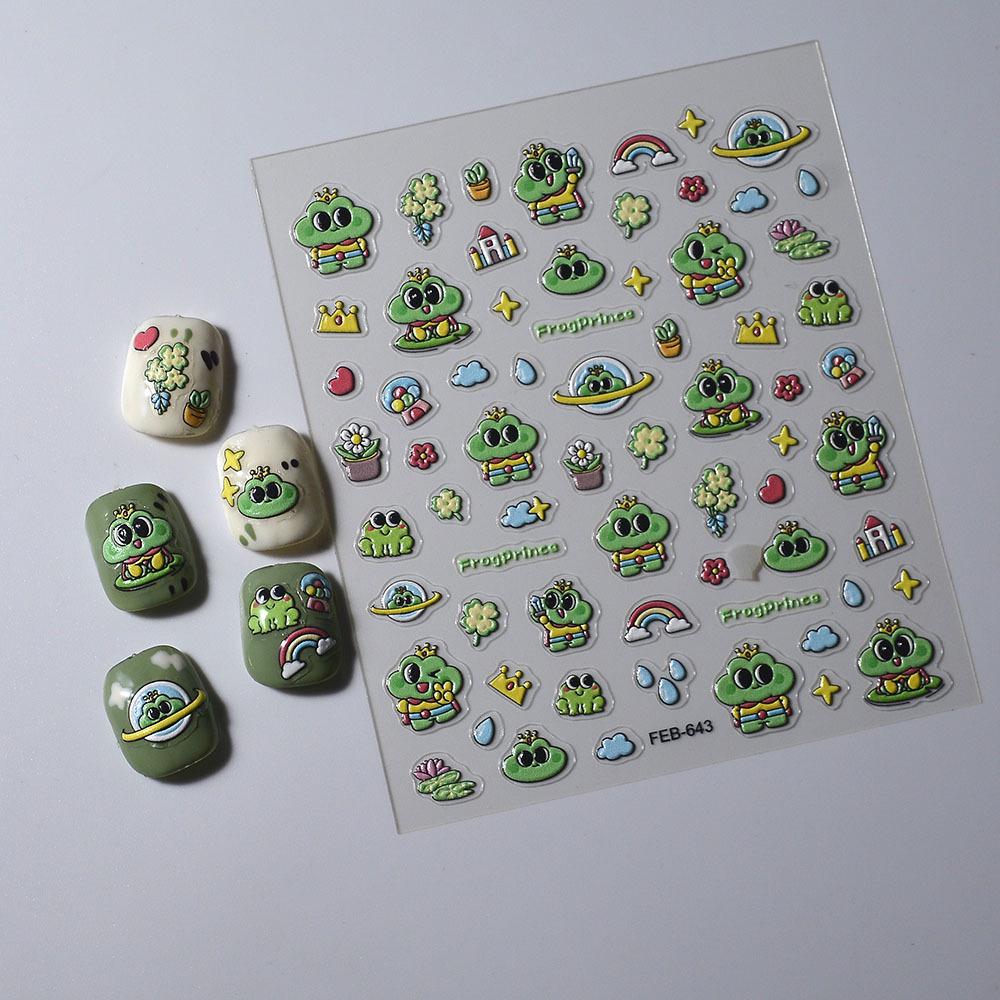 Big-Eyed Frog 5D Stereo Waterproof Nail Art Stickers - Cute, Thin, Tough, Rainbow Raindrop Design