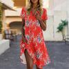Women's Summer Casual Floral Printed Stand Collar Short Sleeve Dresses