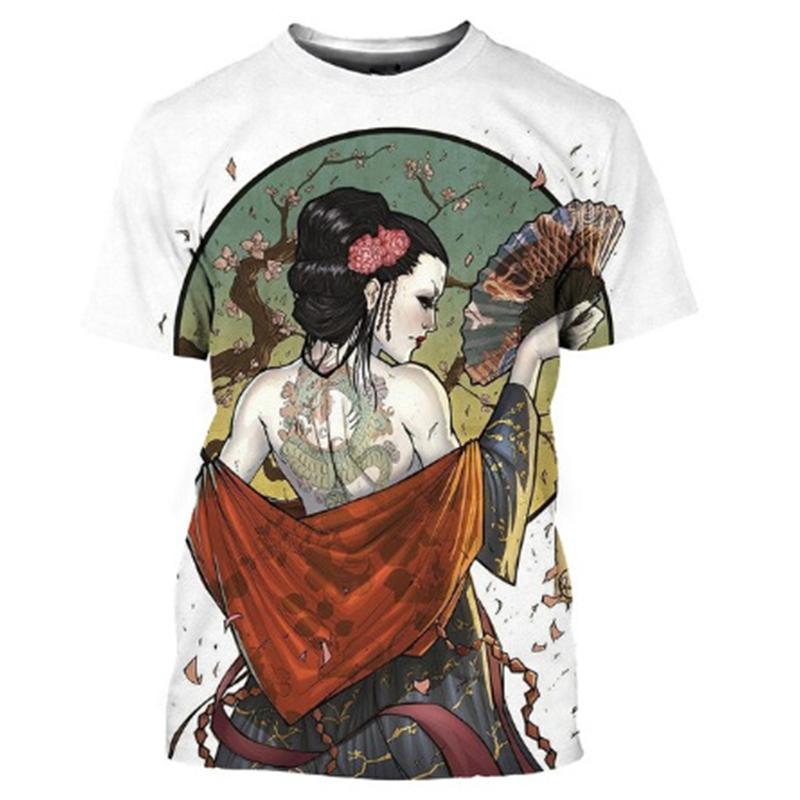 New Japanese Geisha 3D Print T-shirts Summer Men Woman Short Sleeve Tees Fashion Streetwear Harajuku