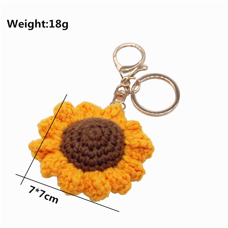 Creative Handmade Knitted Sunflower Keychain Keyring For Women Girl Cute Crocheted Flower Pendant Car Key Ring Handbag Gifts New