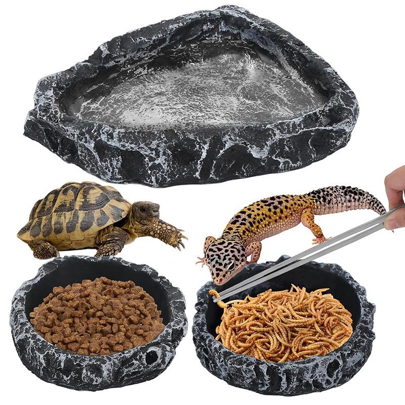 Imitation Stone Bowl Reptile Pet Feeding And Water Bowls Safe And Durable Ideal For Bearded Dragons And Other Small Reptiles