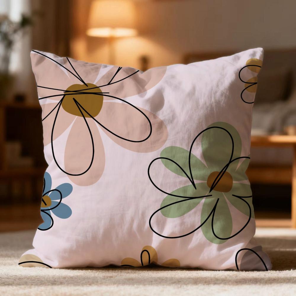 Hot Line Flowers Cushion Cover Soft Washable Pillow Case Multi-Scene for Couch Bed Travel Office Use