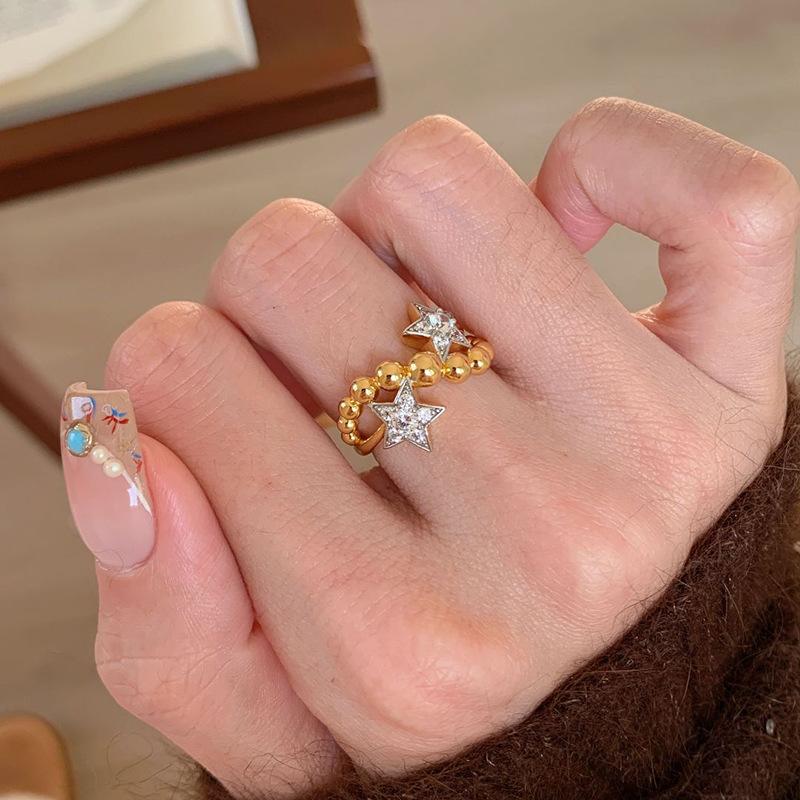 Creative design inlay round diamond twin star Female Ring new in shiny and irregular couple's rings for women wedding