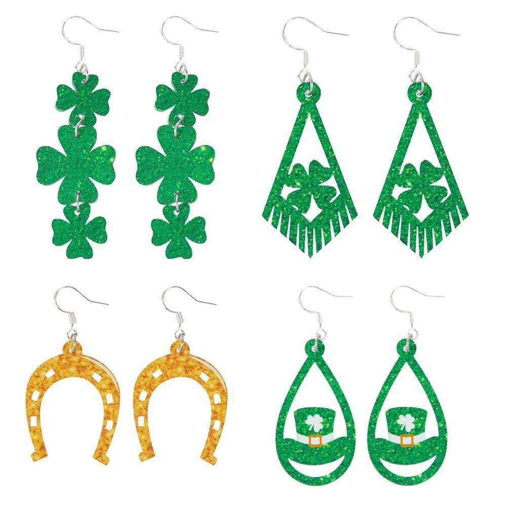Comfortable Fit St Patricks Day Shamrock Earrings Made From Acrylic
