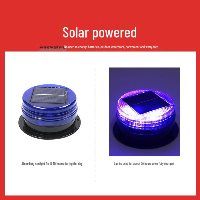 Solar-Powered LED Red-Blue Strobe Warning Light for Night Construction and Traffic
