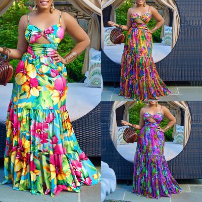 Y9335 Summer New European and American Women's Clothing Sexy Suspender Dress Printed Sleeveless Backless Dress