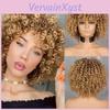 Paruka Blond Merisihair Afro kudrnatá s ofinou Délka po ramena Paruky Afro Kinky Paruky Syntetická kudrnatá plná paruka pro černé ženy