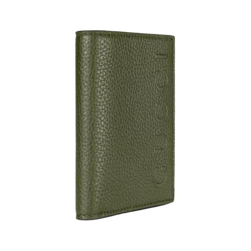 Gucci Logo Classic Braid Embossed Grained Leather Wallet Regular Men's Dark Green