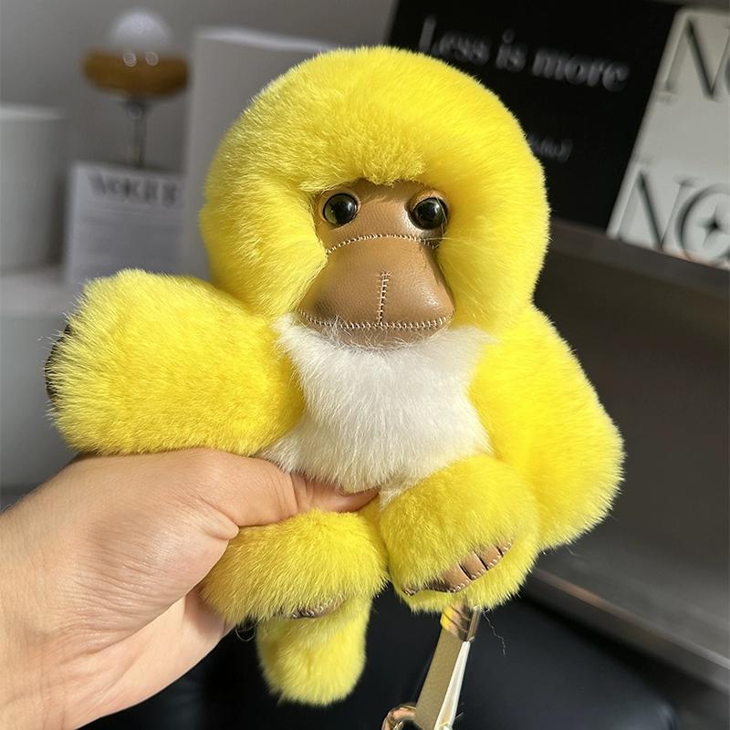 [Cute Little Monkey] Real Rex Rabbit Hair Car Keychain Pendant Ins Internet Celebrity Plush Doll Bag Pendant
