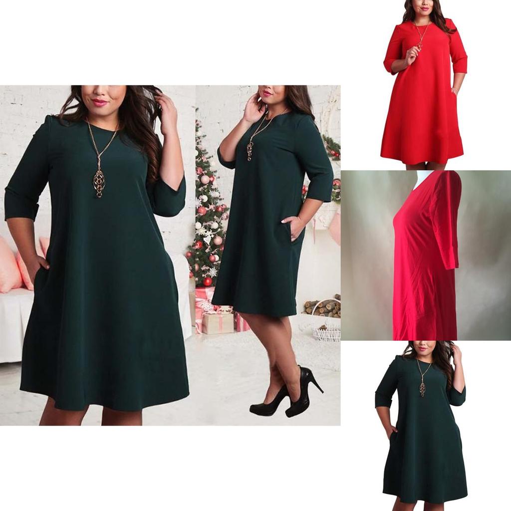 Premium Quality Plus Size Women Red Green Color Printed Round Neck Dress For All Occasions