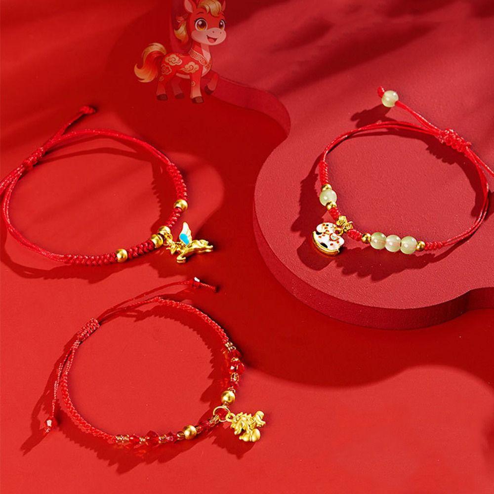 Zodiac Year Horse Year Bracelet Chinese Style Fortune Bracelet Lucky Pony Red Rope  Spring Festival