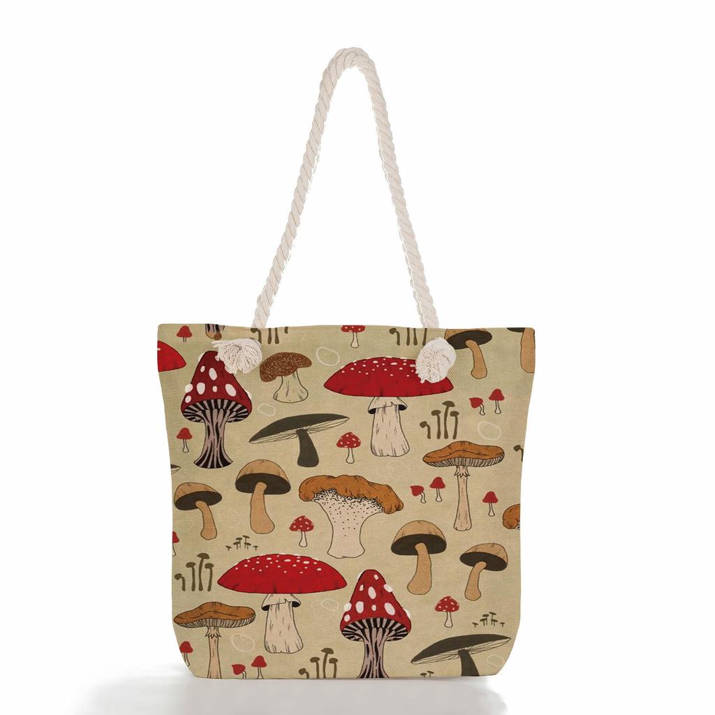 Multifunctional Mushroom Butterfly Printed Thick Rope Shoulder Beach Bag Casual large capacity handbag 7616