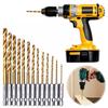 13 PCS 1/4inch Hex Shank Drill Bits Titanium Coated HSS Twist Impact Drill Bit Set 1.5-6.5mm Impact Driver Twist Drill Bit Set