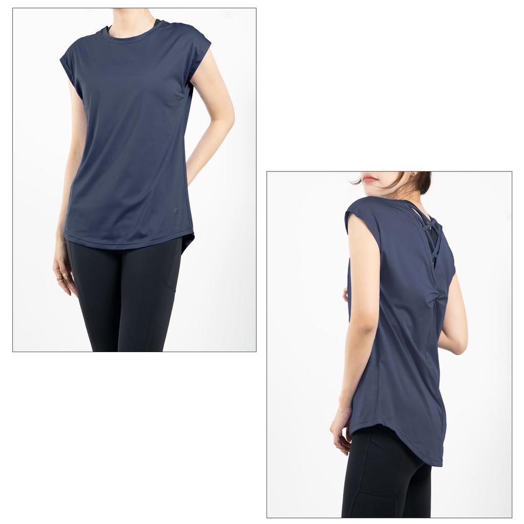 Yoga Top with Back Long and Crew Short Loose Cooling Solid Stylish [iito.seasons] Women's Design, Length, Figure-Flattering Neck, Sleeves, Fit, Shirt,