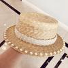 European Style Celebrity Xiaoxiang Elegant Retro Pearl Wheat Grass Flat Top Straw Hat Women'S Summer Sun Protection Beach Hat Hepburn Style