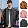 Men Jacket Coat Lapel Long Sleeve Solid Color Coat with Pockets Loose Fit Full Zipper Closure Versatile Outwear