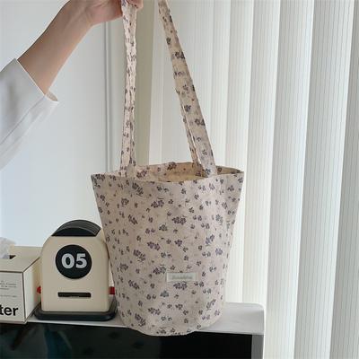 New Floral Canvas Bucket Bag Women's Simple Large-capacity Shoulder Bag Shopping Messenger Bag