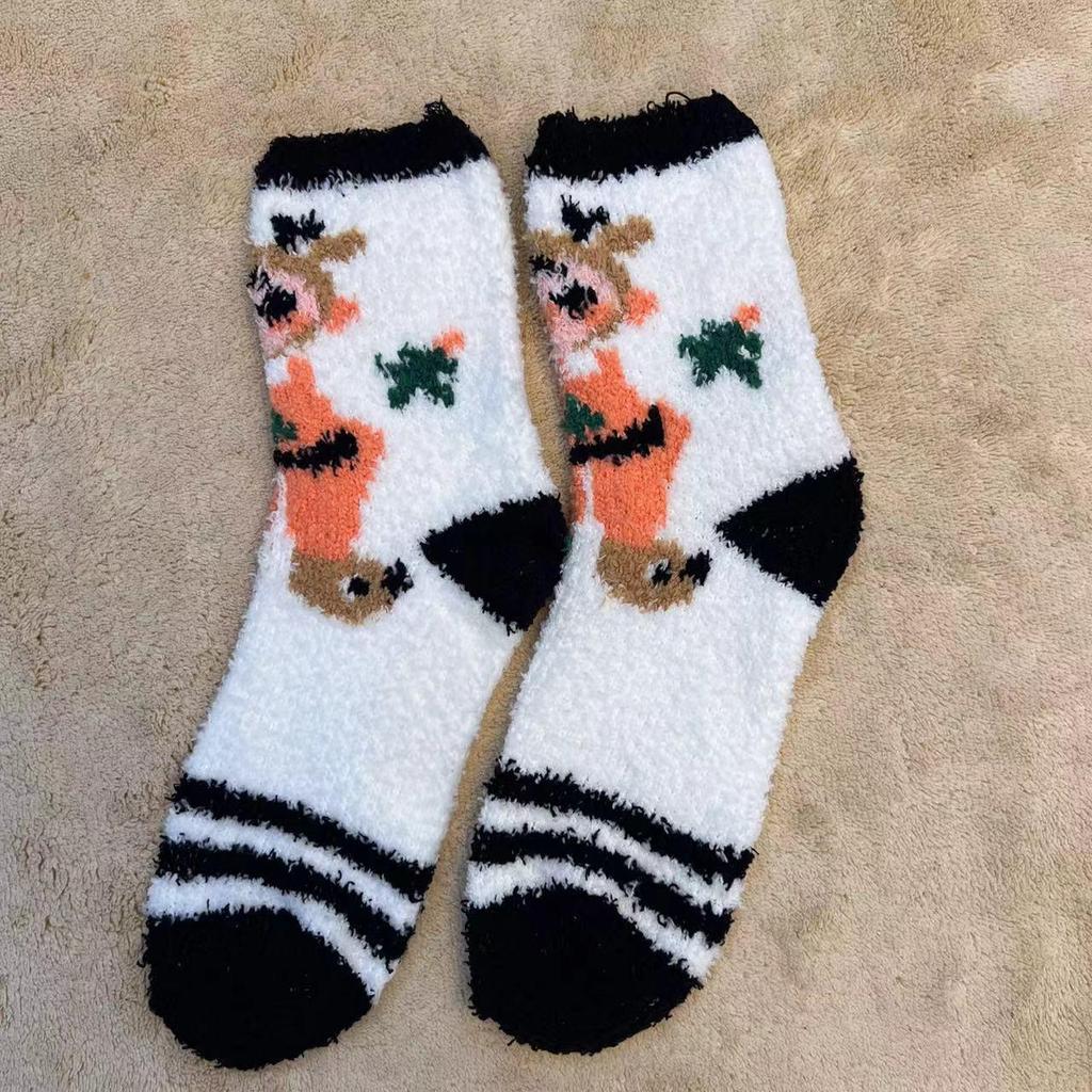 Cozy Coral Fleece Christmas Socks: Velvet Santa Half-Sided, Warm Floor Stockings for Autumn & Winter