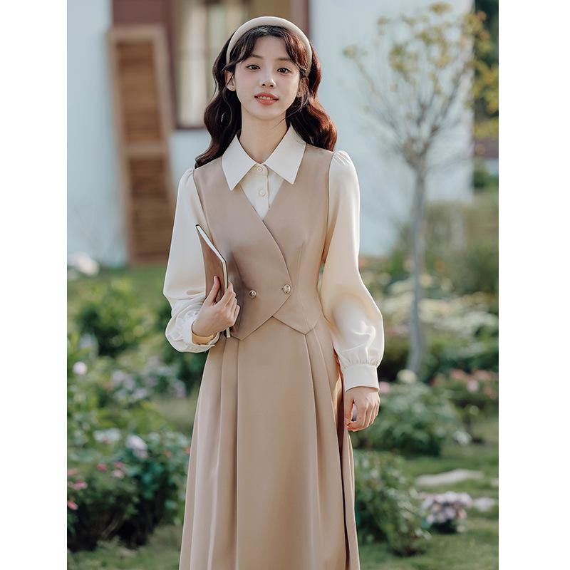 

Женское формальное платье-двойка с облегающим талию длинным платьем для собеседований учителей Large абрикосовый