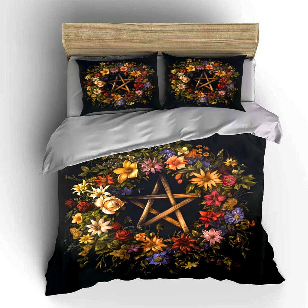 Floral Wreath With Wooden Star Kid'S And Adults' Bedroom Decor, Exquisite Three-Piece Bedding Set Gift