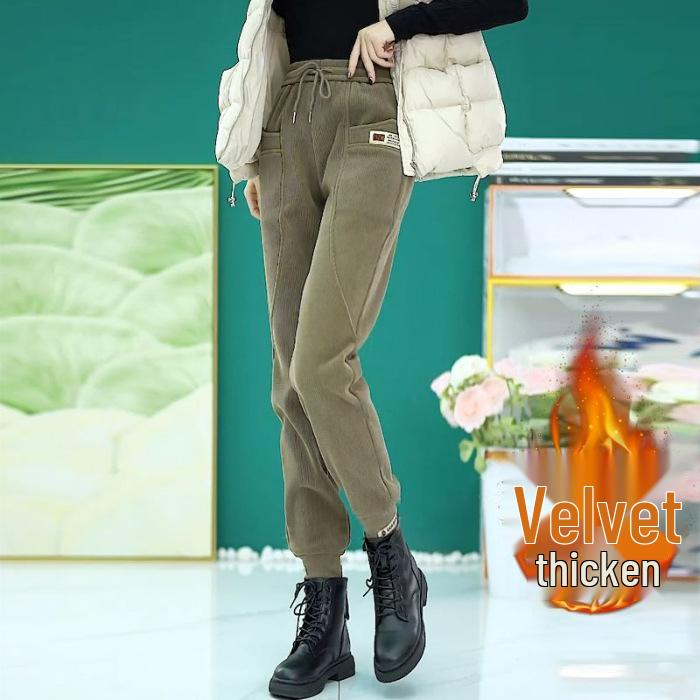 Women's European Cotton Velvet Thickened Sweatpants - Warm, Loose-Fit Trousers for Autumn/Winter 2024