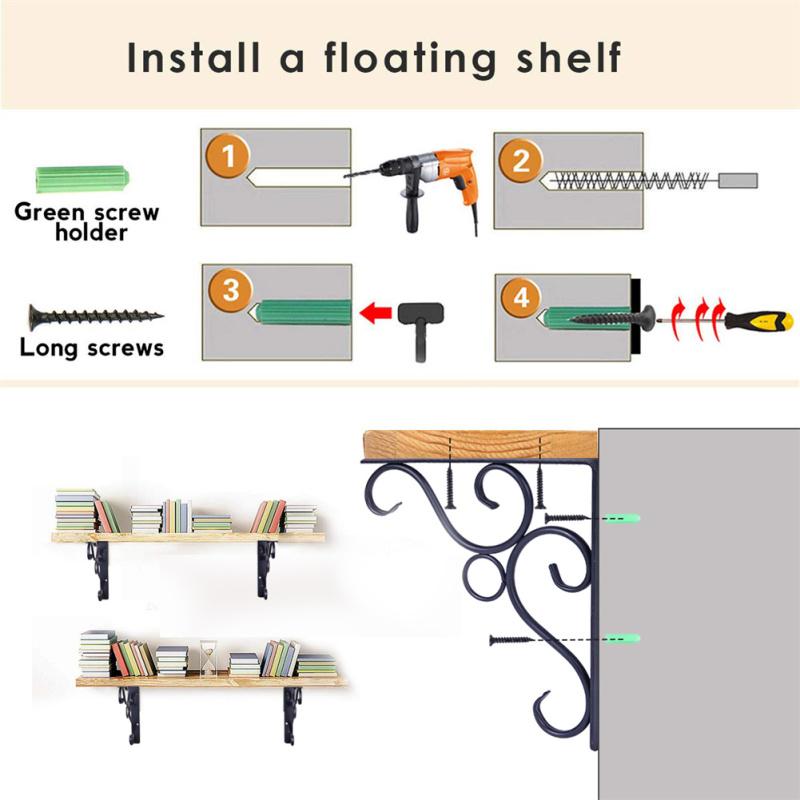 2 stk 8,3 tommer Hyllebeslag Kraftig Høy Styrke Støpejern Antikk Stil Hage Støtter For Hjem