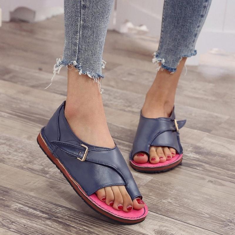 Bohemia Damskie Sandały Letnie Buty dla Pani Retro Skóra PU Odkryte Palce Klapki Plażowe Pasek z Klamrą Obuwie Nowe Klapki