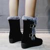 Buty śniegowe z futra królika Wedge Heel Belt Buckle High-top Damskie bawełniane buty