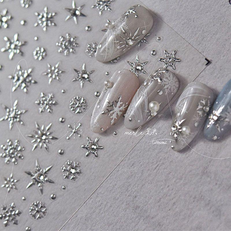 

Laser Powder Snowflake Nail Art Sticker Tomoni Bright Crystal Silver Snowflake 429