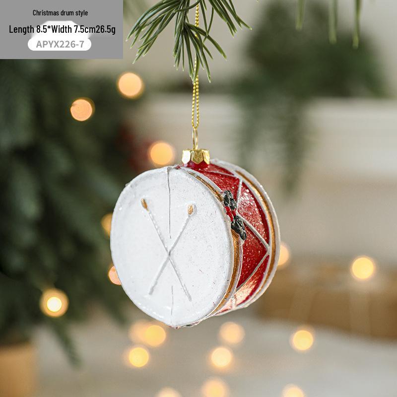 Red & White Painted Wooden House Christmas Ornaments: Car, Gift Cane, Donut, & Cloth Pendants