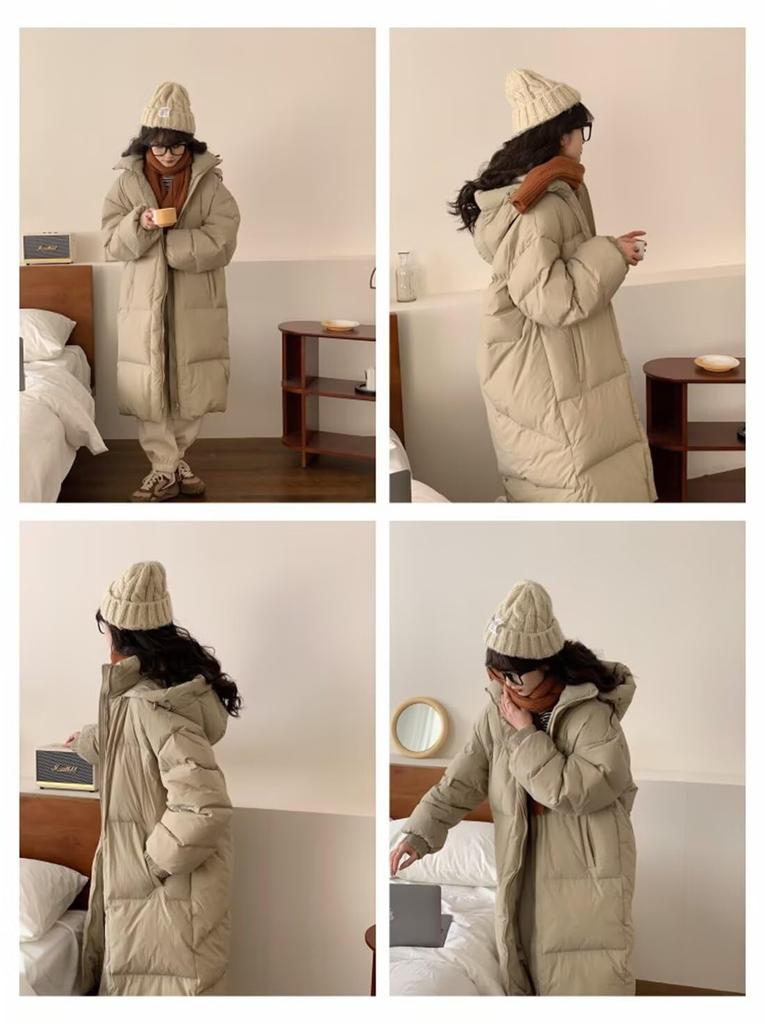 Vasarhely Long Hooded Down Loose Solid Bench Padded Winter Women's Coat, Thick, Fit, Color, Coat, Outdoor, Coat, Wear, Commuting, Fall/Winter (XL,