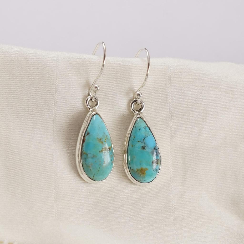 Natural Arizona Turquoise Earrings, Long Teardrop Earring, Anniversary Earrings, 925 Sterling Silver Earrings, December Birthstone