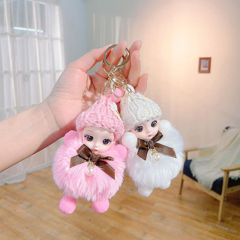 Cute Fluffy Plush Doll Keychains Lovely Pompom Sleeping Baby Keychain Girl Bags Keyrings Cars Key Ring Gift Charming Decoration