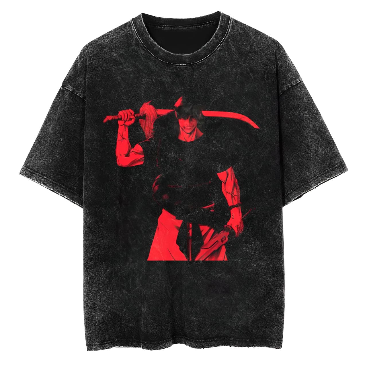 

Jujutsu Kaisen Toji Fushiguro T Shirt Blood Red Graphic Men Acid Wash Oversized Streetwear Anime Retro Cotton Top Tee M